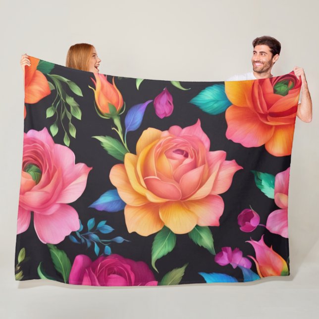 Floral Patern Rose Fleece Blanket (In Situ)