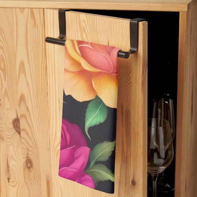 Floral Patern Rose Kitchen Towels (Thirds Fold)