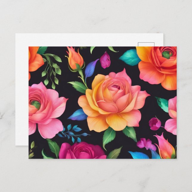 Floral Patern Rose Postcard (Front/Back)