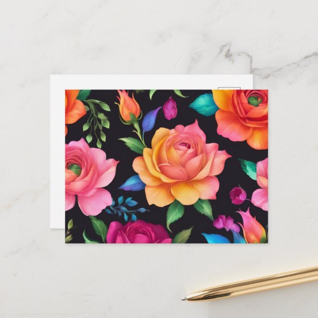 Floral Patern Rose Postcard (Front/Back In Situ)