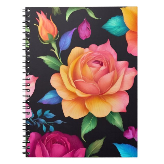 Floral Patern Rose Spiral Photo Notebook (Front)