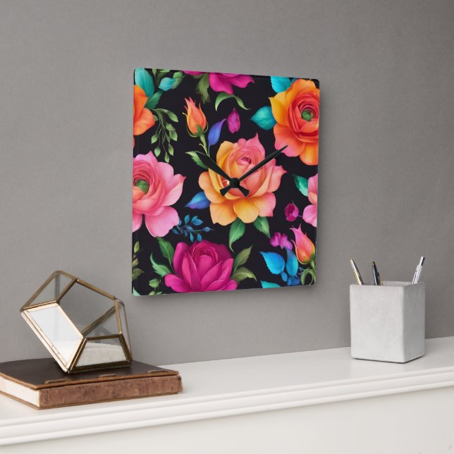 Floral Patern Rose Wall Clock (Office)