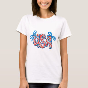 Floral Patriotic Coquette USA Bow T-Shirt