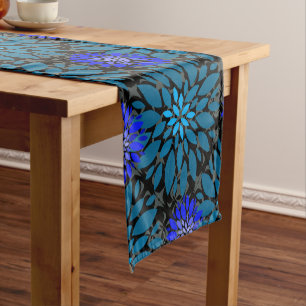 Floral pattern.05.FR.Bluex4b Black BG Short Table Runner