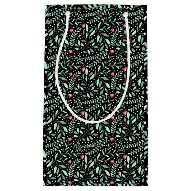 Floral pattern.05.FR.pink and Lgreen black BG Small Gift Bag (Front)