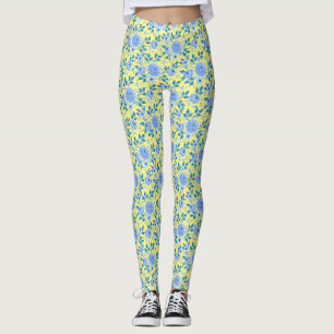 Floral pattern.06.FR. Lbluex4. Yellow BG Leggings