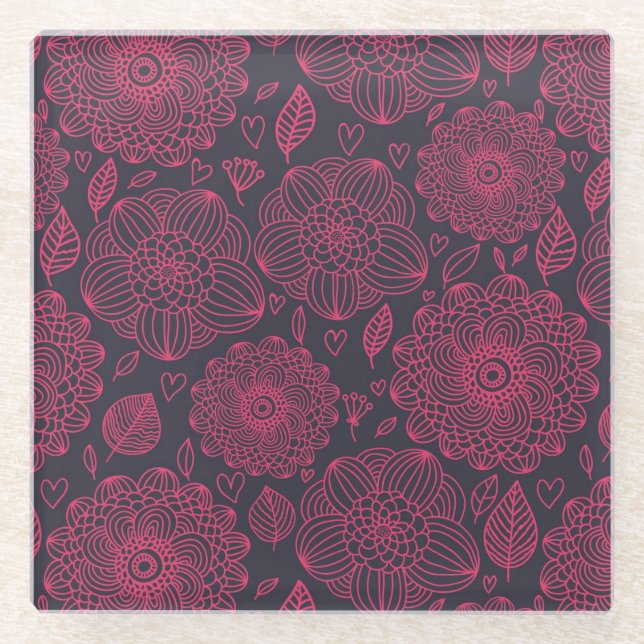 Floral Pattern 12 Glass Coaster (Front)