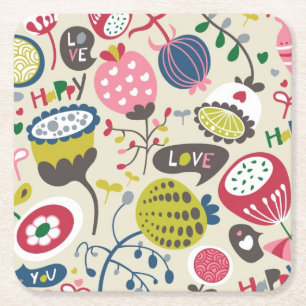 Floral Pattern 12 Square Paper Coaster