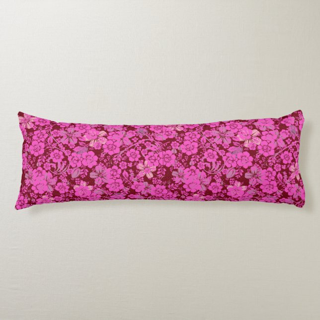 Floral pattern 15.Pink DRed BG Body Cushion (Front)