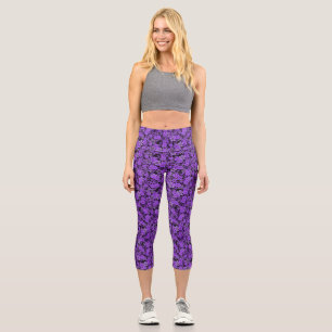 Floral pattern 15.Purple.b Black BG Capri Leggings