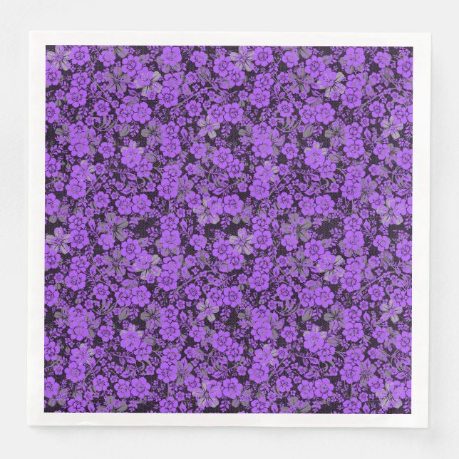 Floral pattern 15.Purple.b Black BG Napkin (Front)