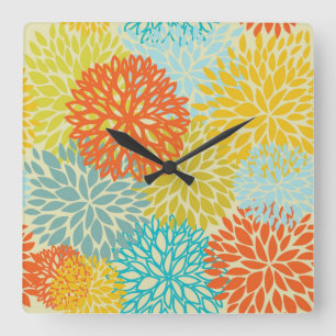 Floral pattern 3 square wall clock