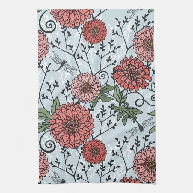 Floral pattern 3 tea towel (Vertical)