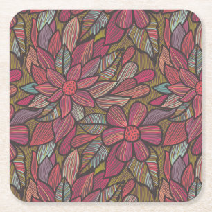 Floral pattern 4 square paper coaster