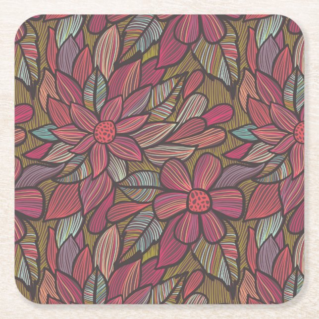 Floral pattern 4 square paper coaster (Front)