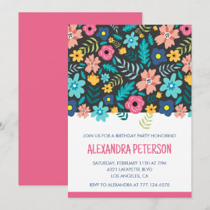 Floral Pattern 58th birthday invitations Pink