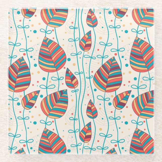 Floral pattern 5 2 glass coaster (Front)