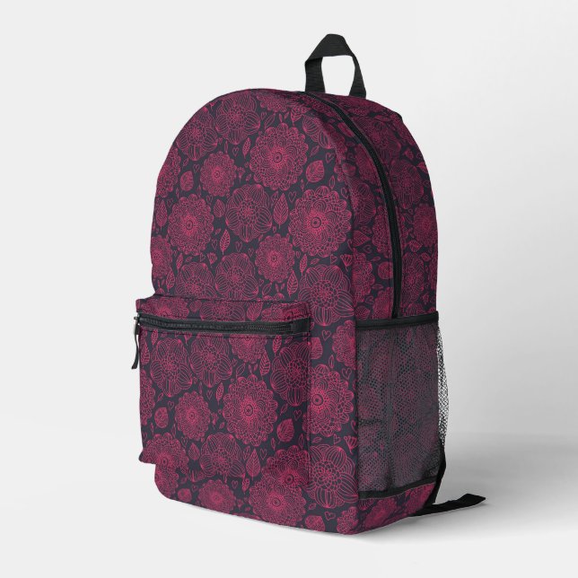 Floral Pattern 5 Printed Backpack (Back Corner Right)