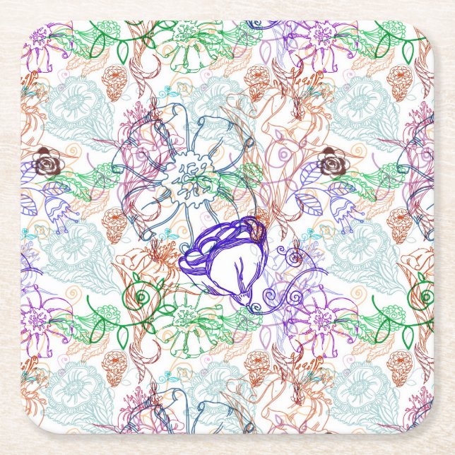 Floral Pattern 8 Square Paper Coaster (Front)