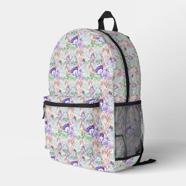 Floral Pattern 9 Printed Backpack (Back Corner Right)