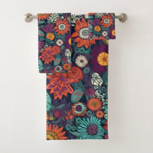 Floral Pattern, A Bouquet of Colorful Flowers Bath Towel Set