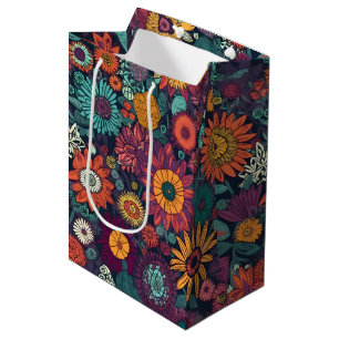 Floral Pattern, A Bouquet of Colorful Flowers Medium Gift Bag