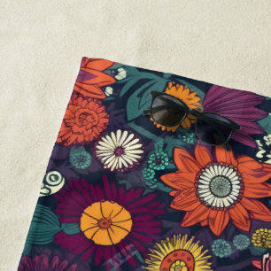 Floral Pattern, A Bouquet of Colourful Flowers Beach Towel
