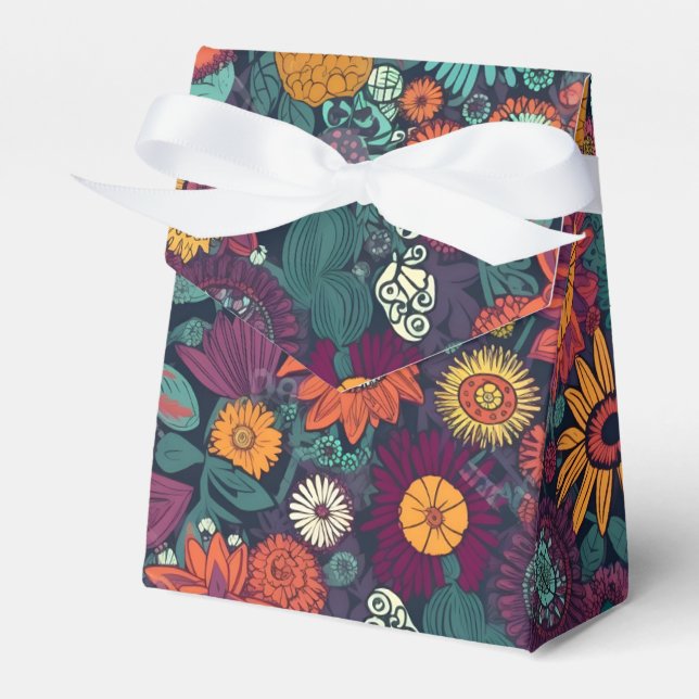 Floral Pattern, A Bouquet of Colourful Flowers Favour Box (Front Side)