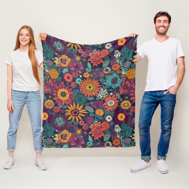 Floral Pattern, A Bouquet of Colourful Flowers Fleece Blanket (In Situ)
