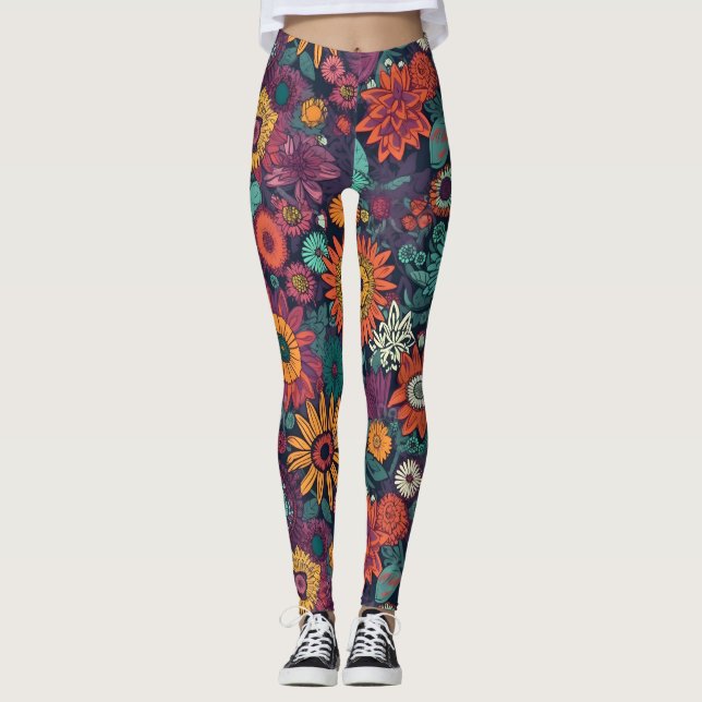 Floral Pattern, A Bouquet of Colourful Flowers Leggings (Front)