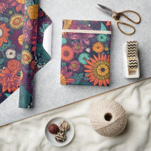 Floral Pattern, A Bouquet of Colourful Flowers Wrapping Paper