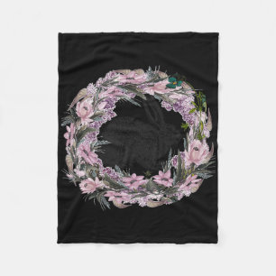 Floral Pattern And Bunny Rabbit Fleece Blanket