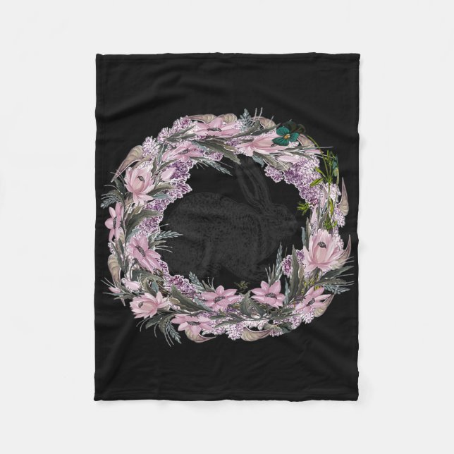 Floral Pattern And Bunny Rabbit  Fleece Blanket (Front)