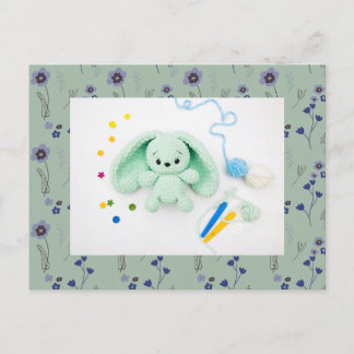 Floral Pattern and Crochet Bunny Postcard