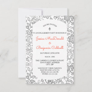 Floral Pattern B&W -3x5Engagement Party Invitation