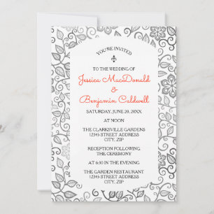 Floral Pattern B&W- Wedding & Reception Invitation