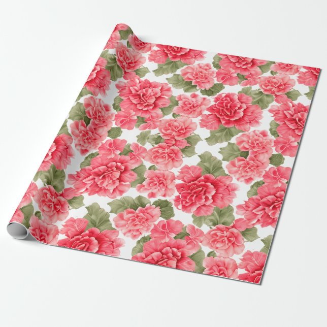 Floral Pattern Begonia Flowers Wrapping Paper (Unrolled)