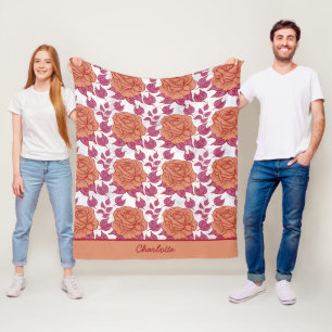 Floral pattern big blossom with personalised name  fleece blanket