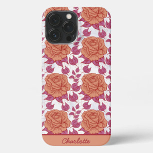Floral pattern big blossom with personalised name iPhone 13 pro max case