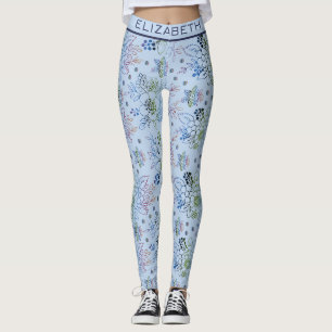 Floral pattern big blossom with personalised name leggings