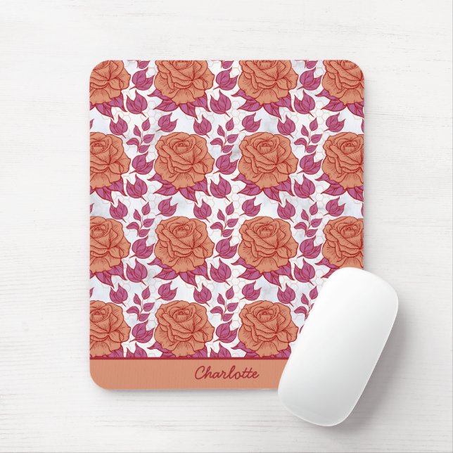 Floral pattern big blossom with personalised name  mouse mat (With Mouse)