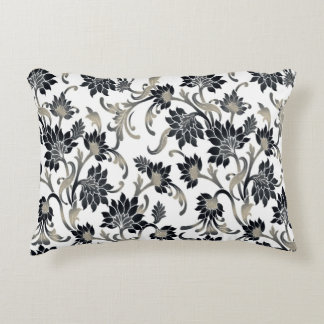 Floral Pattern Black+Tan Decorative Cushion