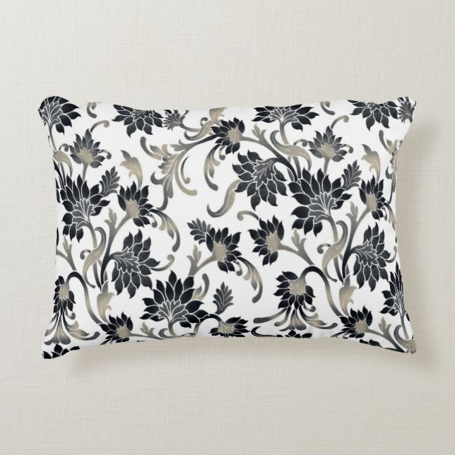 Floral Pattern Black+Tan Decorative Cushion (Front)