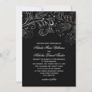 Floral Pattern Black Tulip - Wedding Invitation
