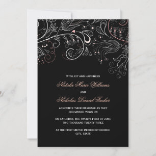 Floral Pattern Black w/Tulip- Wedding Announcement