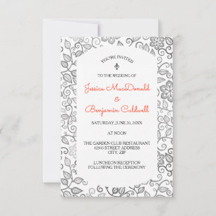 Floral Pattern Black & White-3x5Wedding Invitation