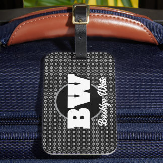 Floral Pattern Black&White Personalised  Luggage Tag