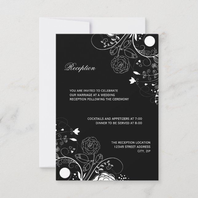 Floral Pattern Black/White - Reception Invitation (Front)
