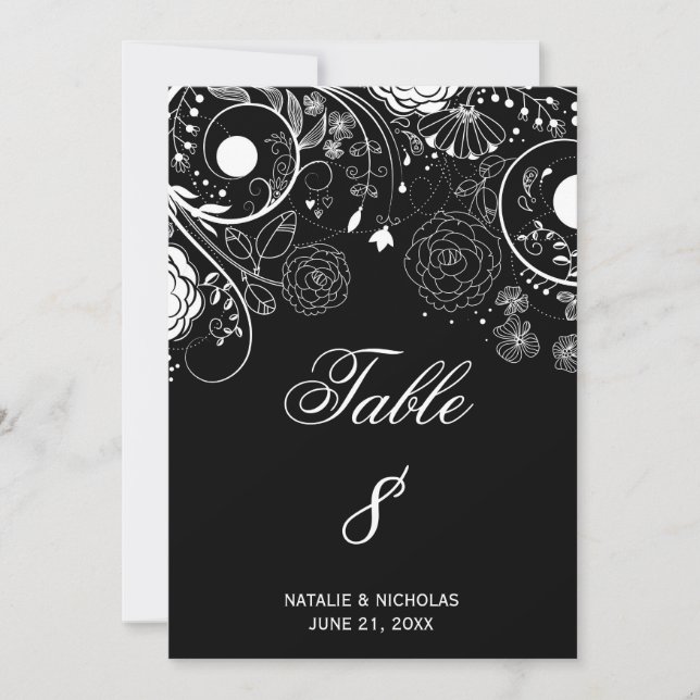 Floral Pattern Black/White - Table Number (Front)