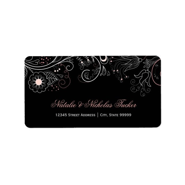 Floral Pattern Black with Tulip - Address Labels (Front)